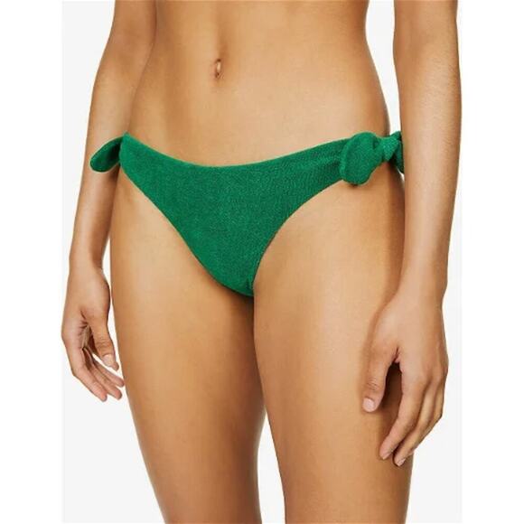 Zimmermann Teddy Cotton Terry Side Tie Low-Rise Bikini Bottom Swimwear Green 6 - Picture 1 of 13